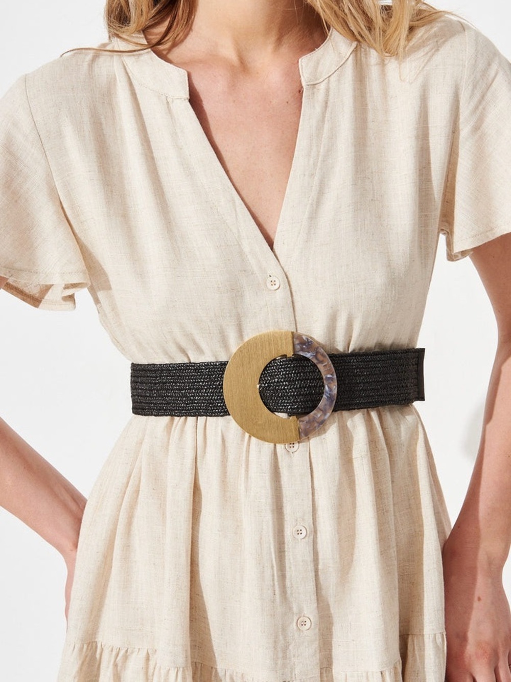 august + delilah Alexa Woven Stretch Belt in Black